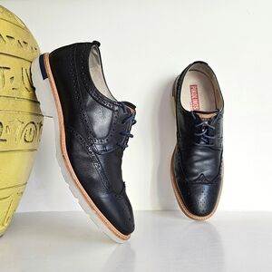 Pikolinos Genuine Leather Men's Salou Oxfords, Black, Made in Spain Size 8M